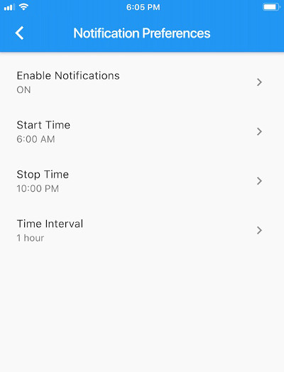 Back To Now app - notification preferences